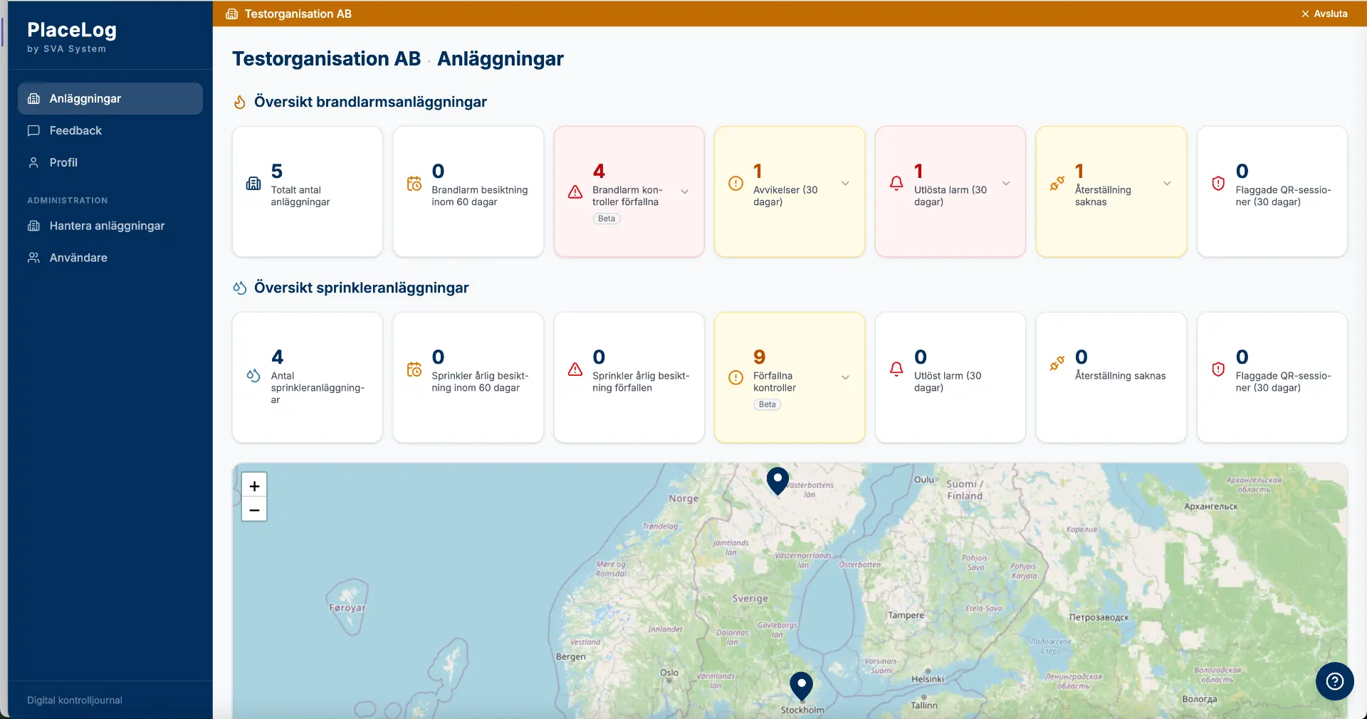 PlaceLog: digital kontrolljournal för brandlarm och sprinkler